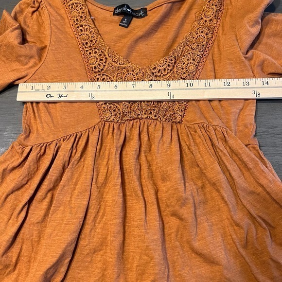 Derek Heart Womens‎ Small Peasant Top Orange Crochet V Neck Long Sleeve Blouse - Picture 6 of 9